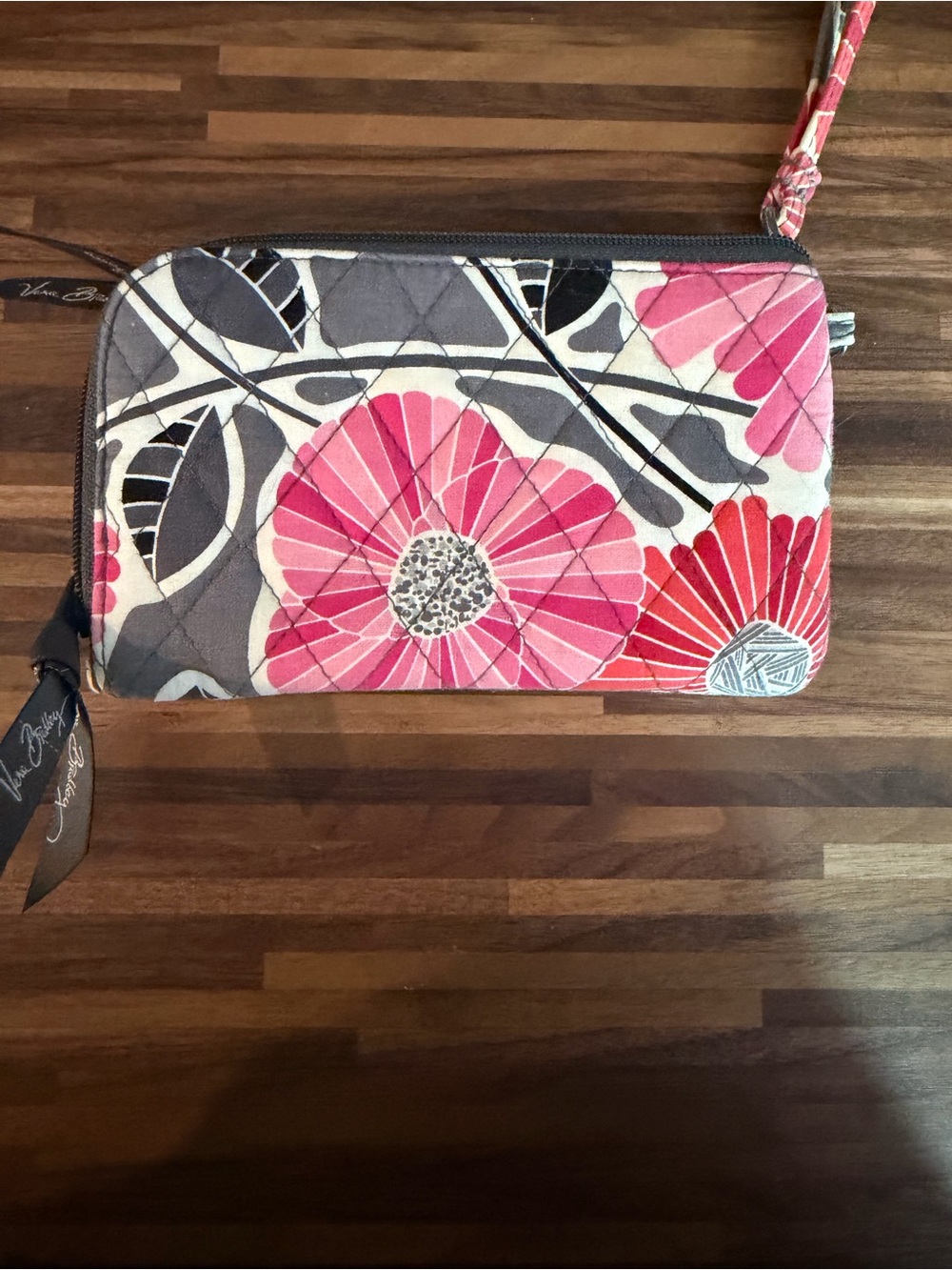 Vera Bradley Pink and Gray Floral Quilted Wristlet Wallet